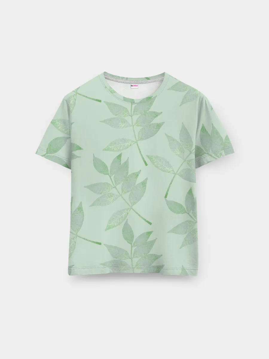 Мужская базовая футболка / Зеленые листья на светло зеленом