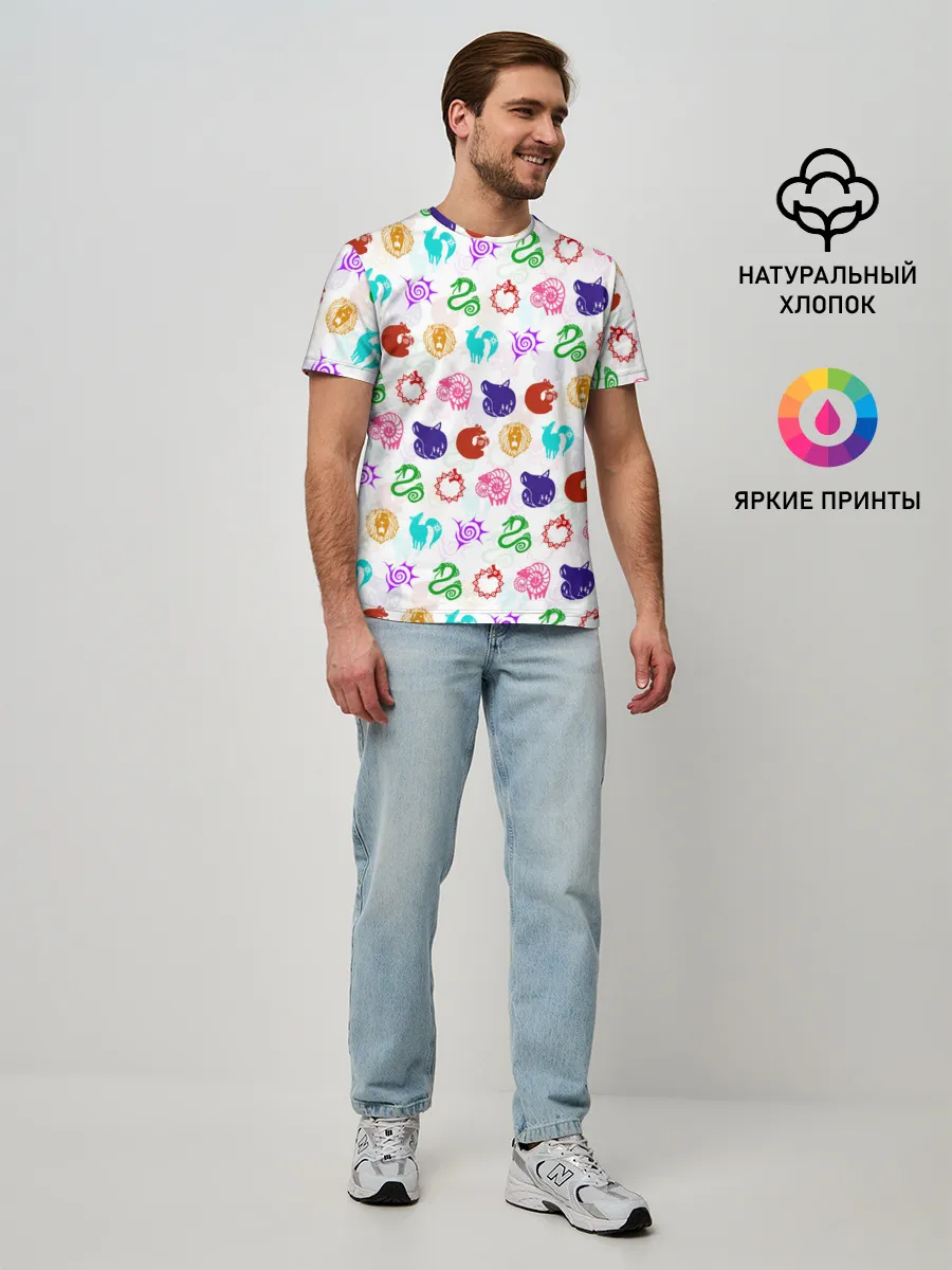 Мужская базовая футболка / 7 СМЕРТНЫХ ГРЕХОВ ЦВЕТНОЙ ПАТТЕРН СИМВОЛЫ