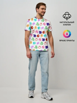 Мужская базовая футболка / 7 СМЕРТНЫХ ГРЕХОВ ЦВЕТНОЙ ПАТТЕРН СИМВОЛЫ