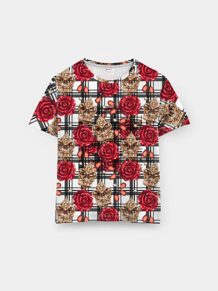 Мужская базовая футболка / Розы в клеточку