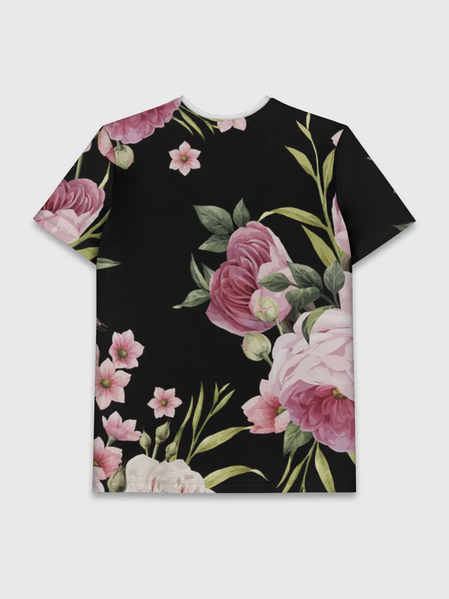 Мужская базовая футболка / Пионы на Чёрном