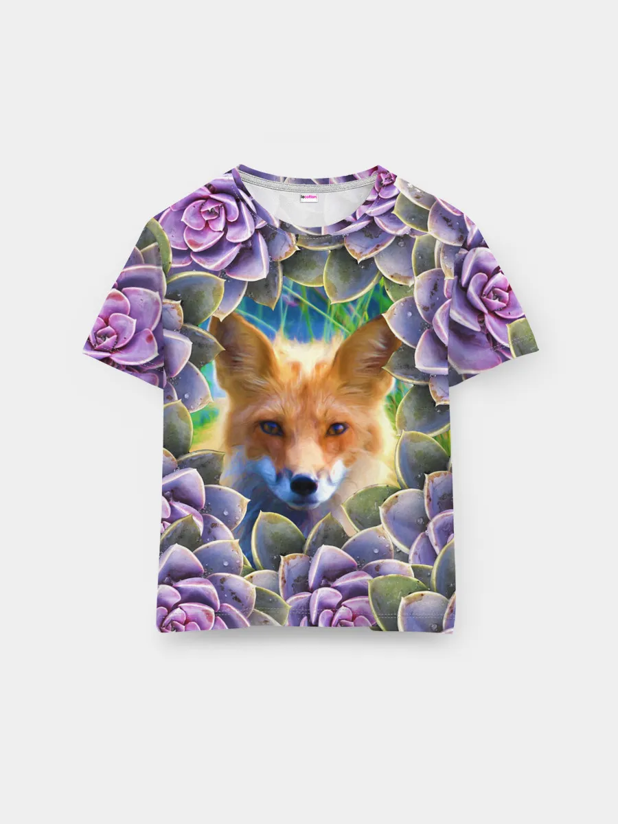 Мужская базовая футболка / Лиса среди цветов
