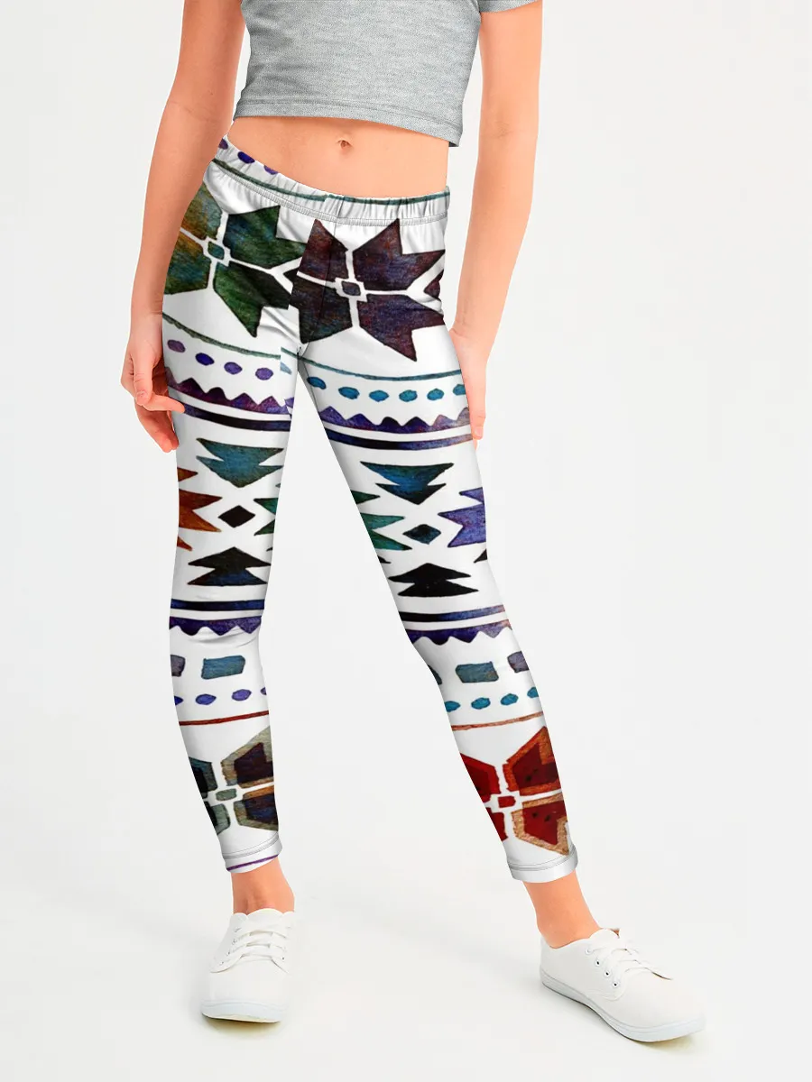 Леггинсы для девочки / Снежинки акварель