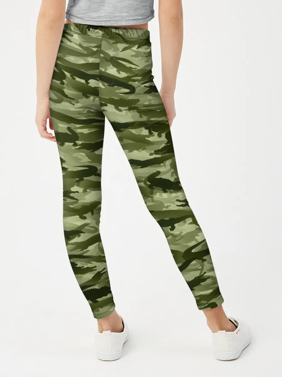 Леггинсы для девочки / Камуфляж с крокодилами