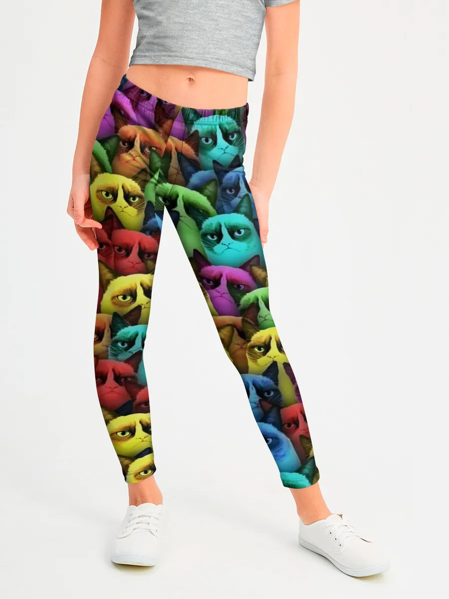 Леггинсы для девочки / Разноцветные сердитые коты