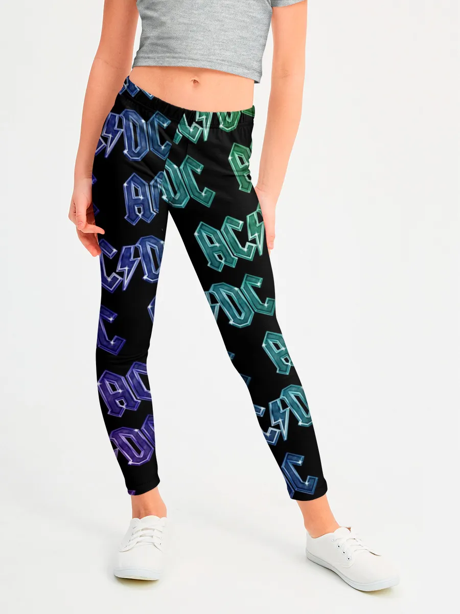 Леггинсы для девочки / AC DC. Паттерн Градиент