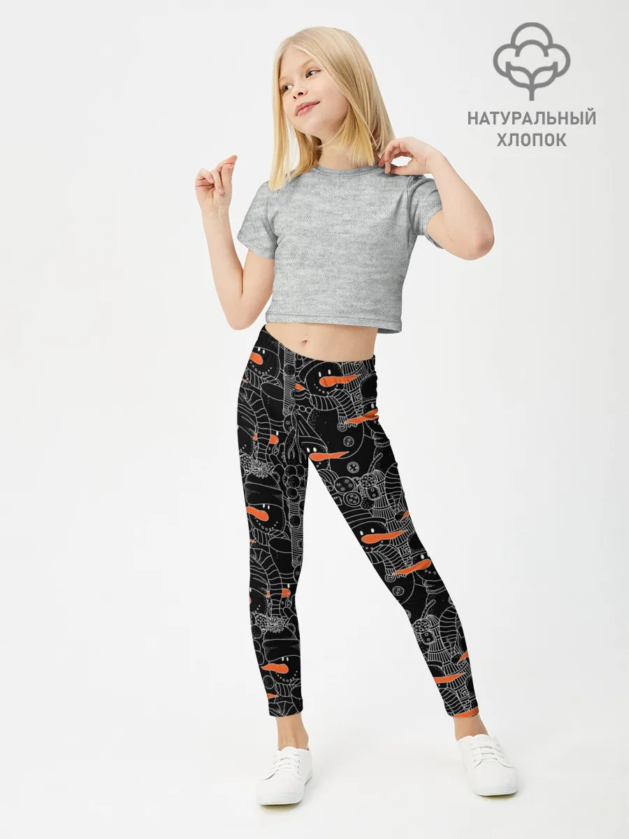 Леггинсы для девочки / Черные снеговики