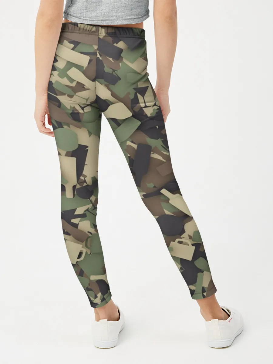 Леггинсы для девочки / Лесной камуфляж с бутылками