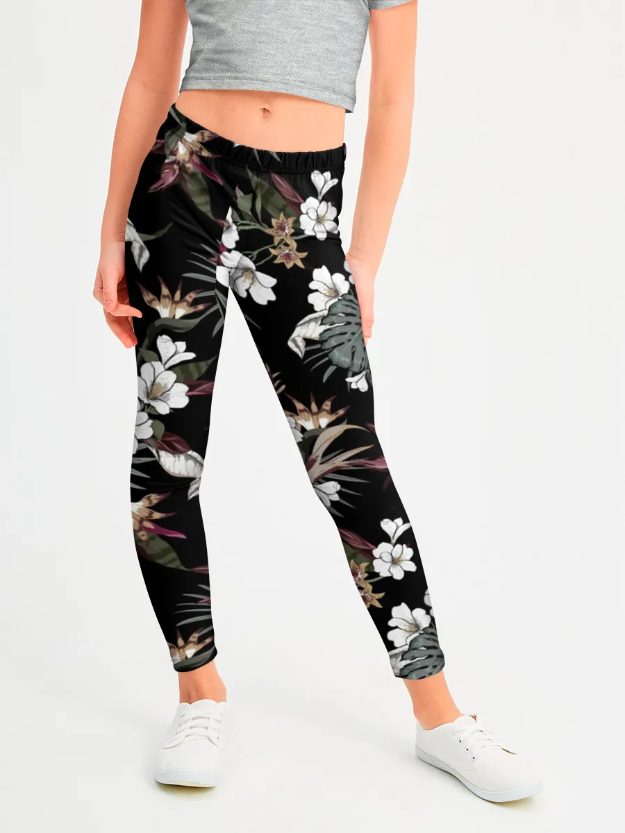 Леггинсы для девочки / Белые цветы