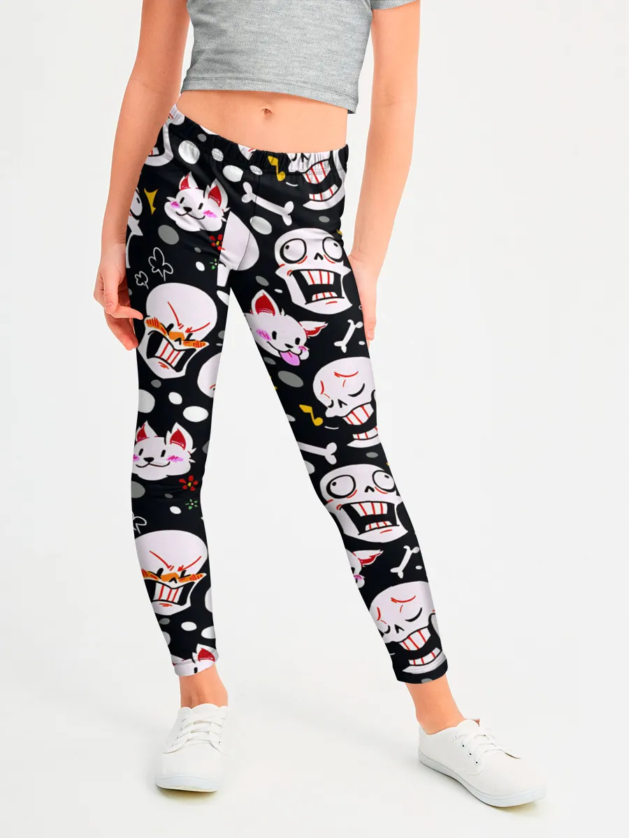 Леггинсы для девочки / Черепа и Котики