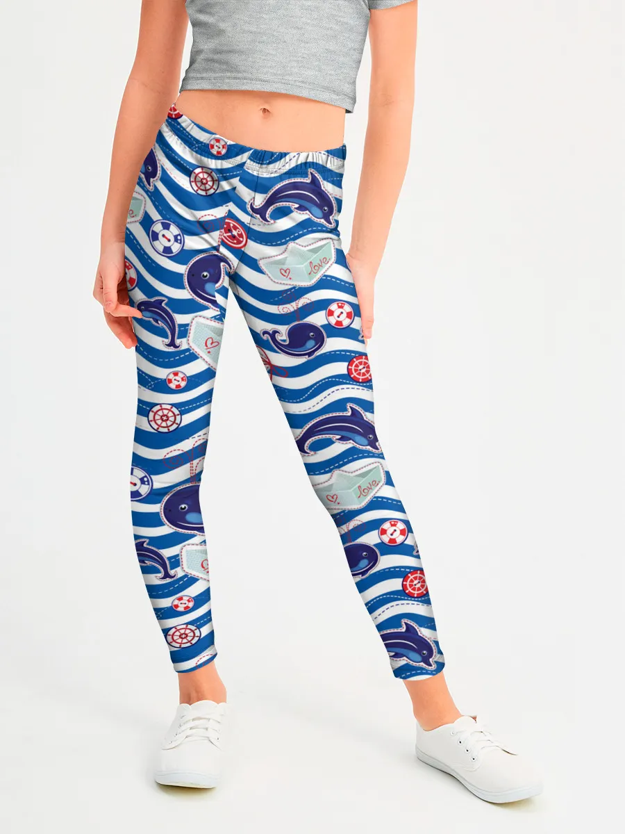 Леггинсы для девочки / Киты и дельфины