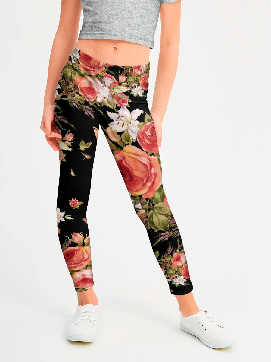 Леггинсы для девочки / Лилии и розы