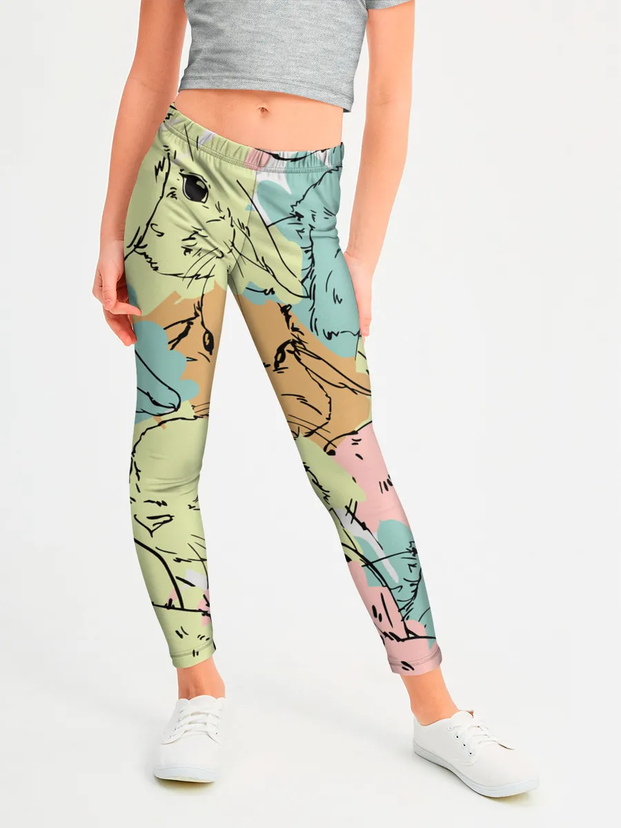 Леггинсы для девочки / Акварельные Зайки