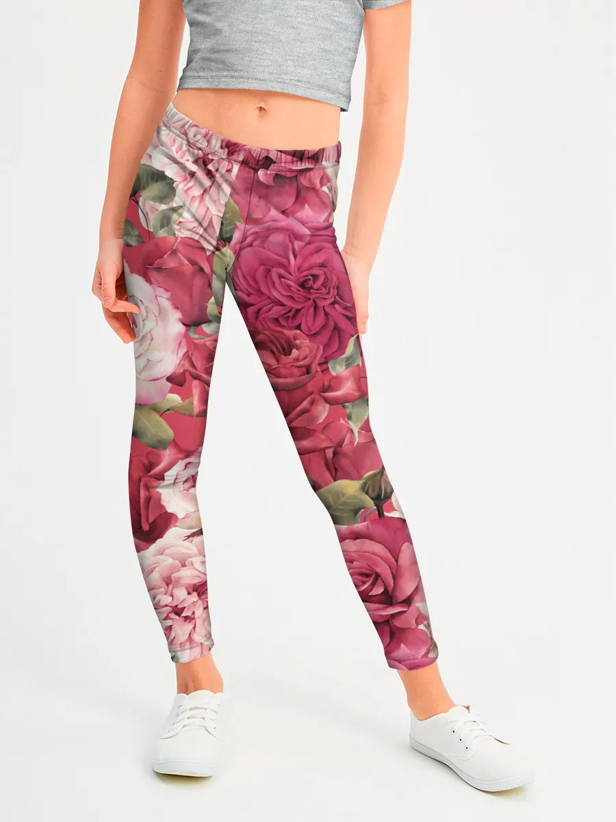 Леггинсы для девочки / Акварель, розы