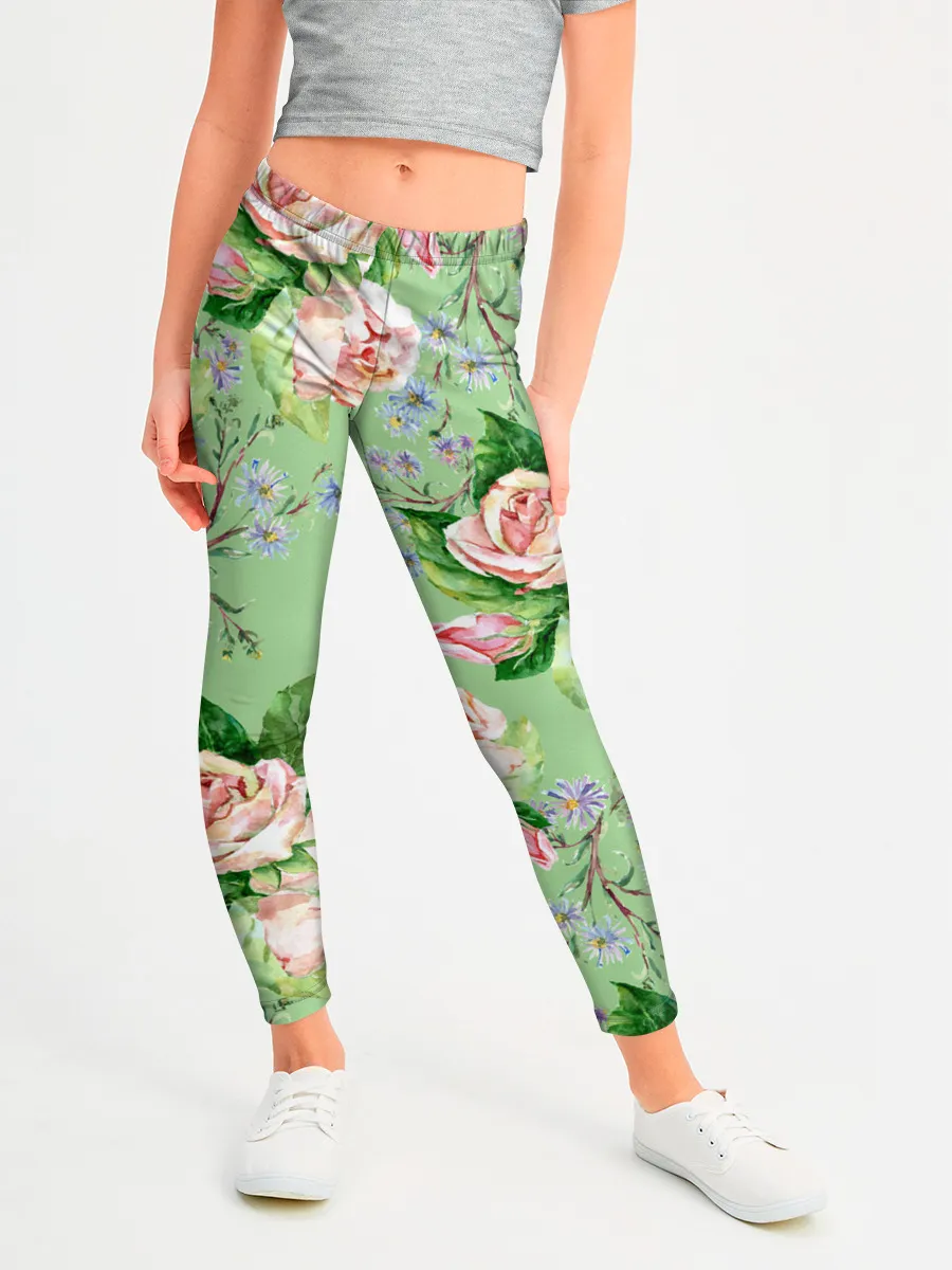 Леггинсы для девочки / Розы и васильки