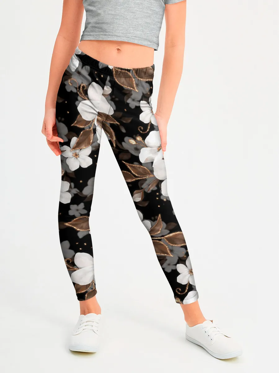 Леггинсы для девочки / Белые цветы