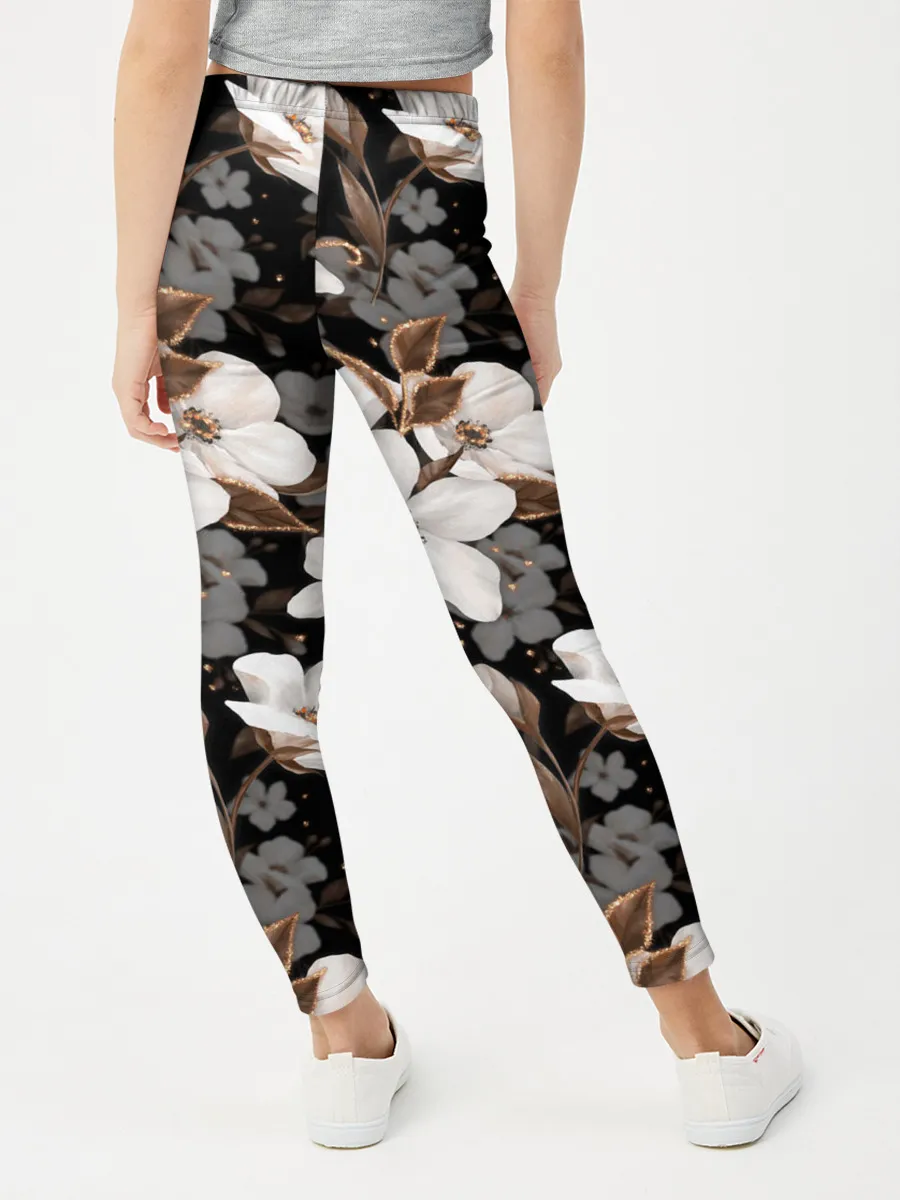 Леггинсы для девочки / Белые цветы