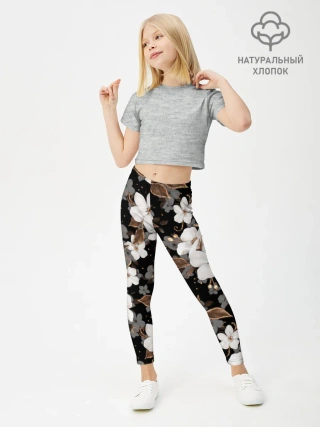 Леггинсы для девочки / Белые цветы