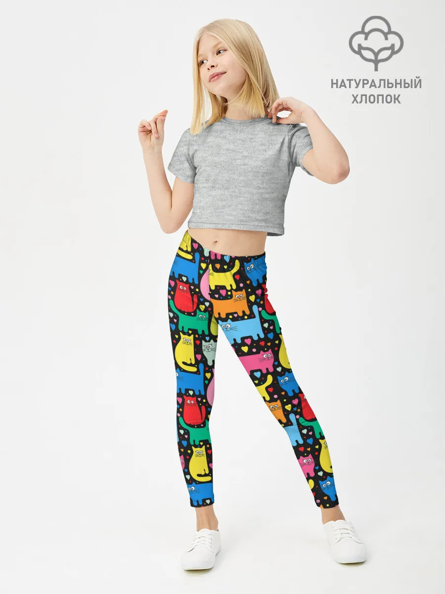 Леггинсы для девочки / Разноцветные котики