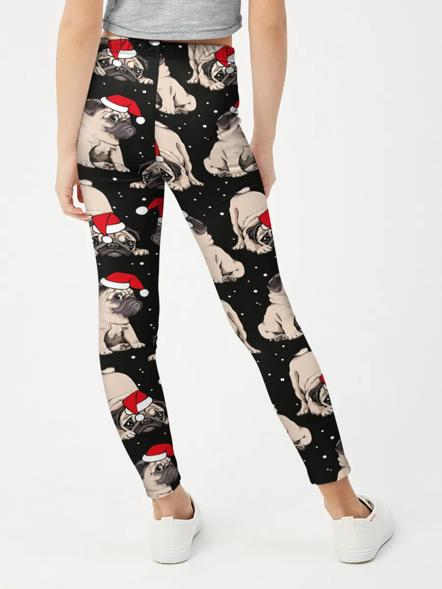 Леггинсы для девочки / Новогодние мопсы