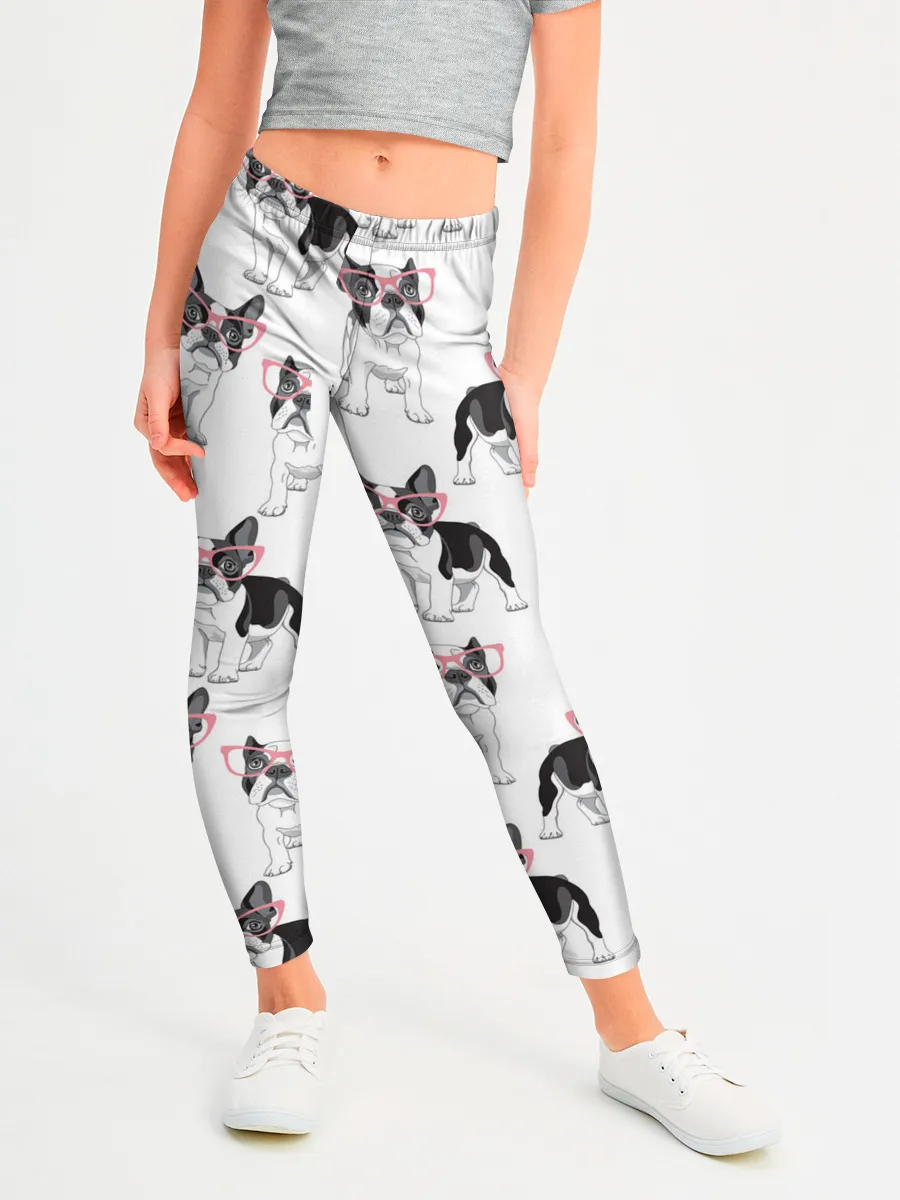 Леггинсы для девочки / Французские бульдоги в очках