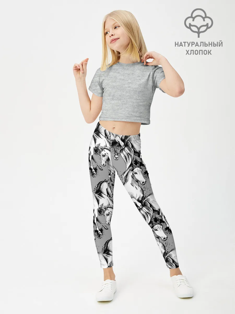 Леггинсы для девочки / Белые лошади