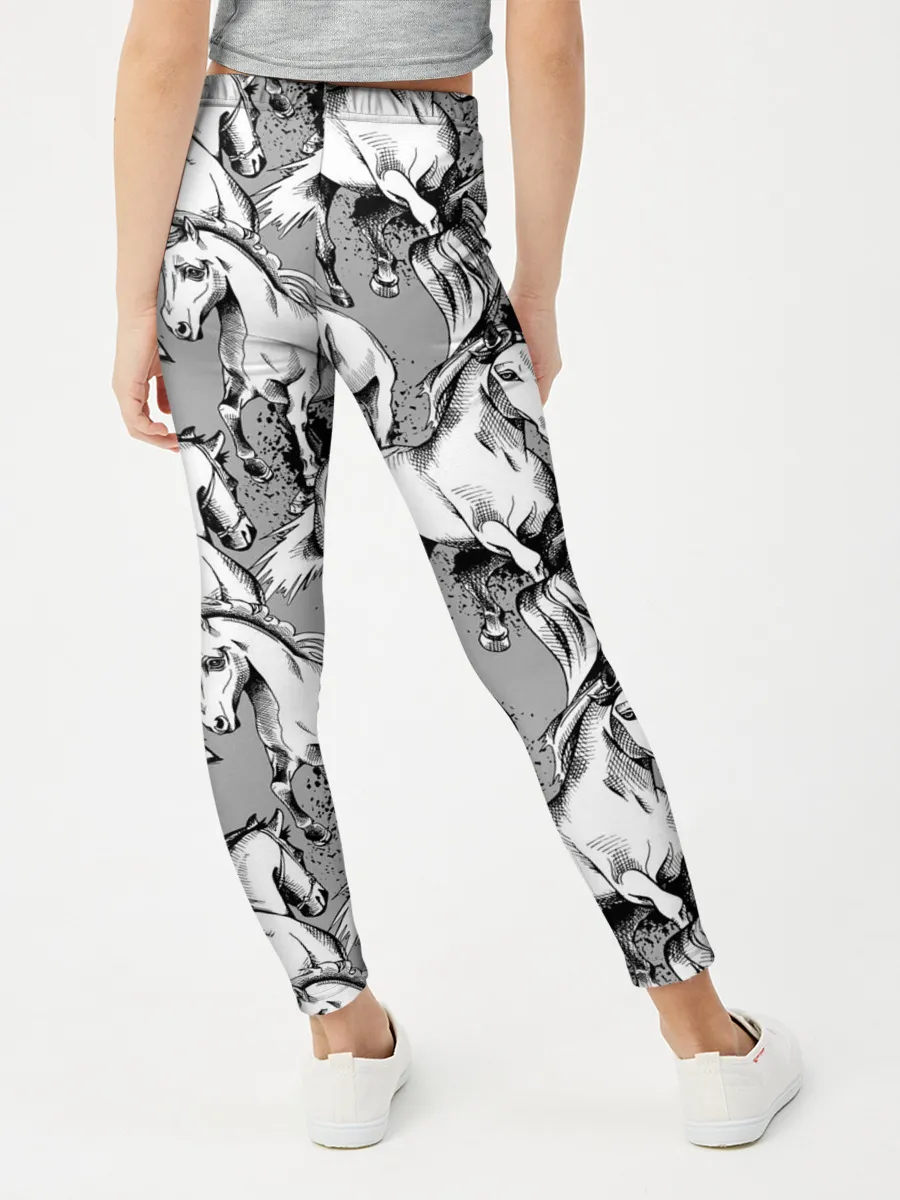 Леггинсы для девочки / Белые лошади