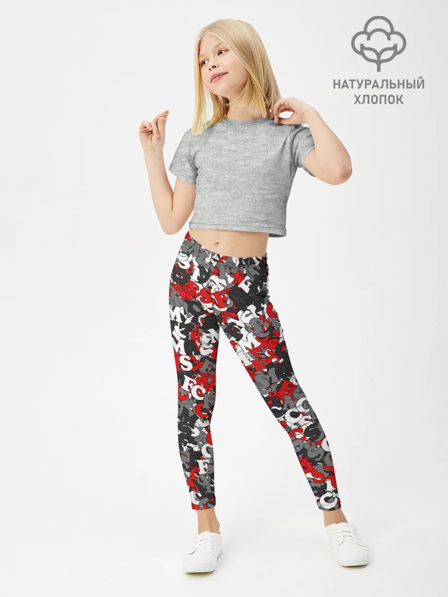 Леггинсы для девочки / Камуфляж с буквами F.C.S.M