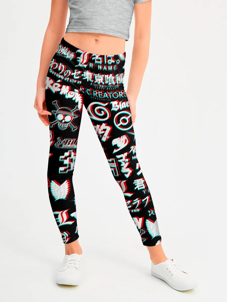 Леггинсы для девочки / ЛОГО АНИМЕ ГЛИТЧ