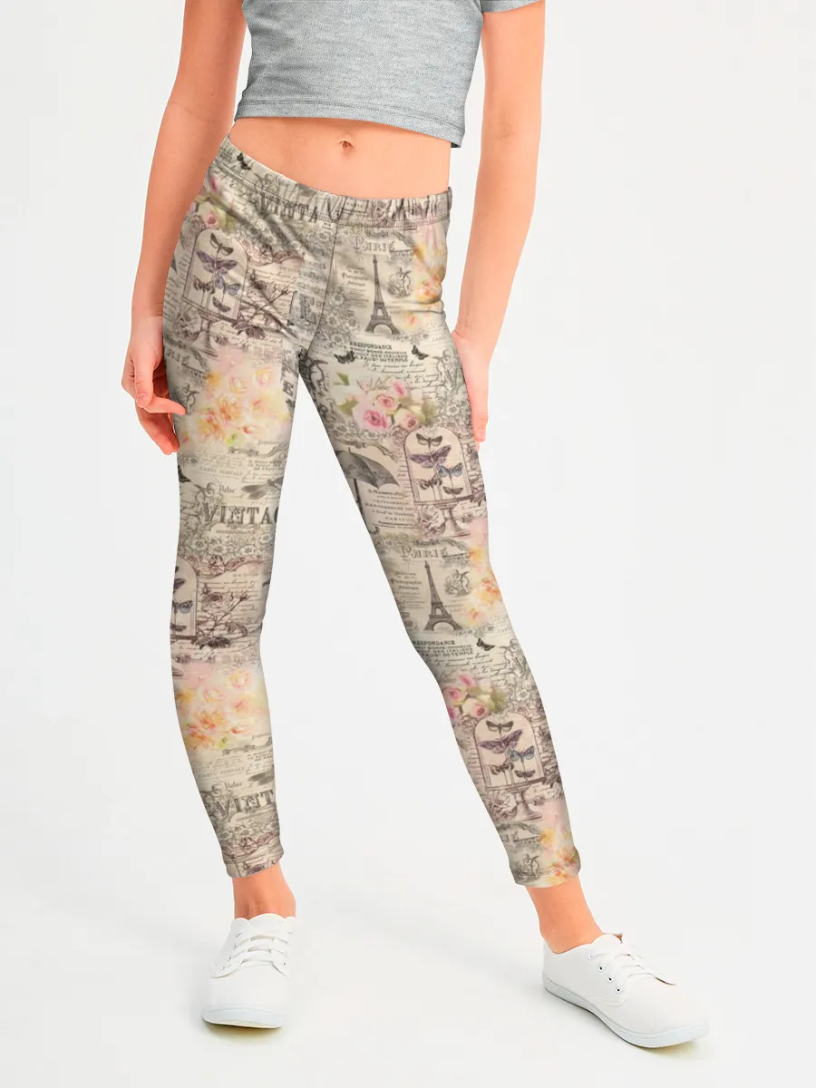 Леггинсы для девочки / Paris vintage theme