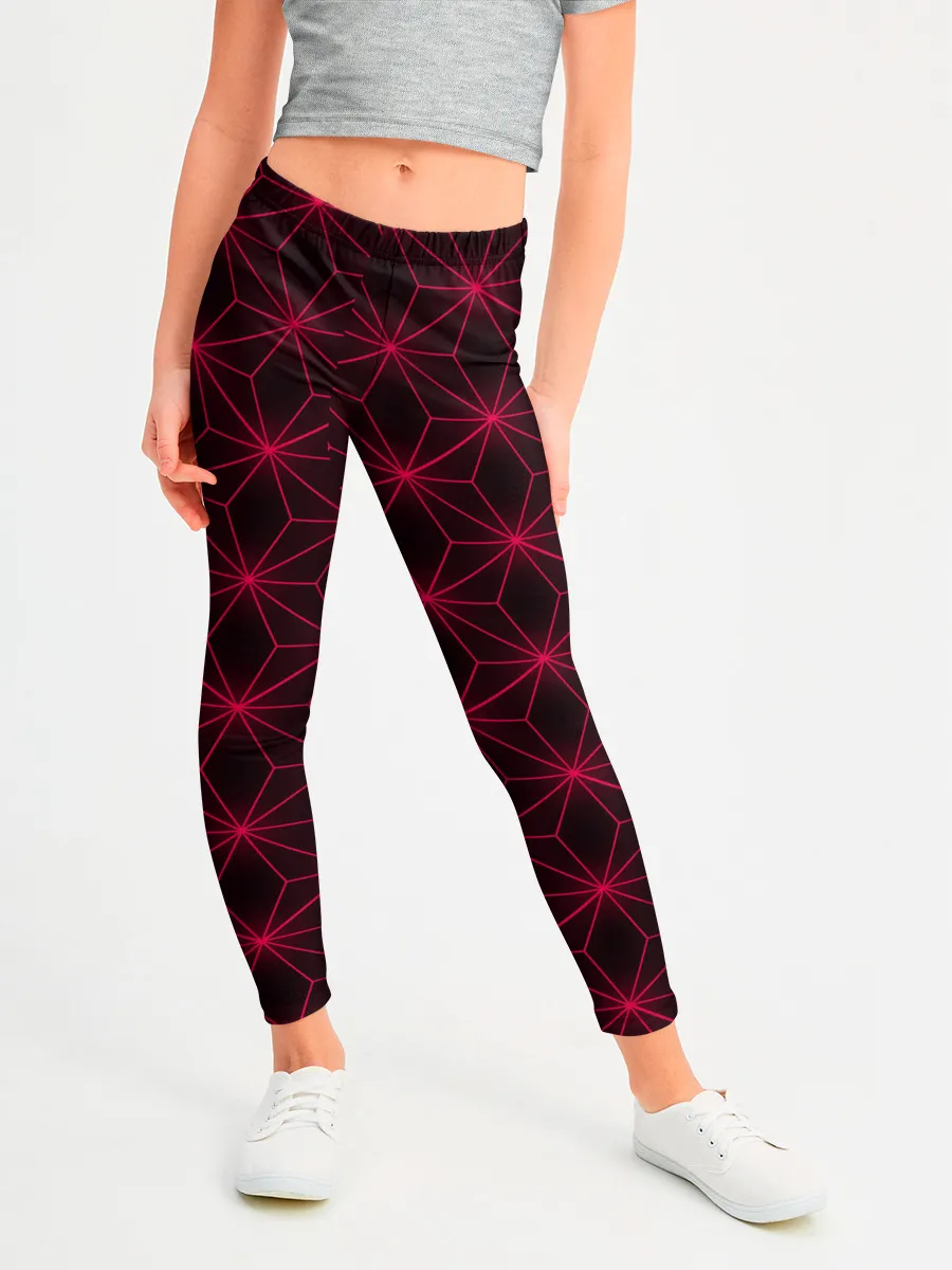 Леггинсы для девочки / Kimetsu no yaiba красный паттерн