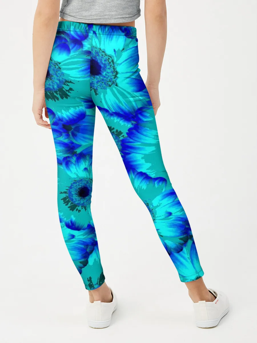 Леггинсы для девочки / Голубые хризантемы