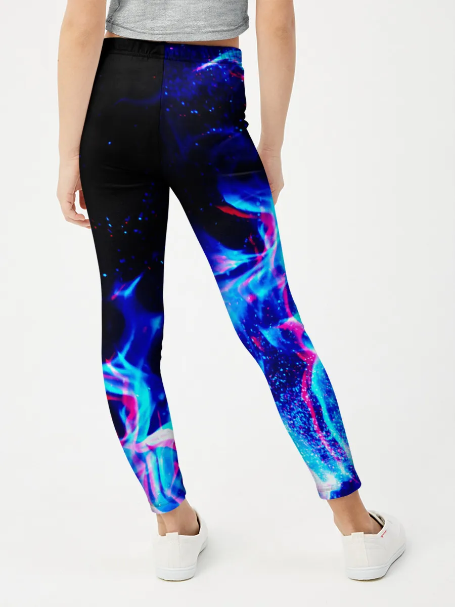 Леггинсы для девочки / СИНИЙ ОГОНЬ ГЛИТЧ | BLUE FIRE GLITCH