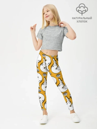 Леггинсы для девочки / Белая кошка и корм