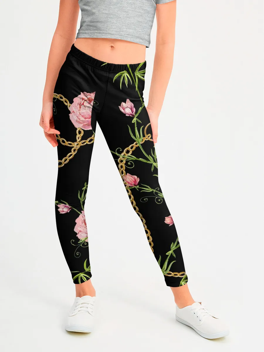 Леггинсы для девочки / Золотая цепь и розы