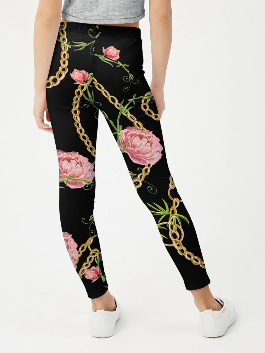 Леггинсы для девочки / Золотая цепь и розы