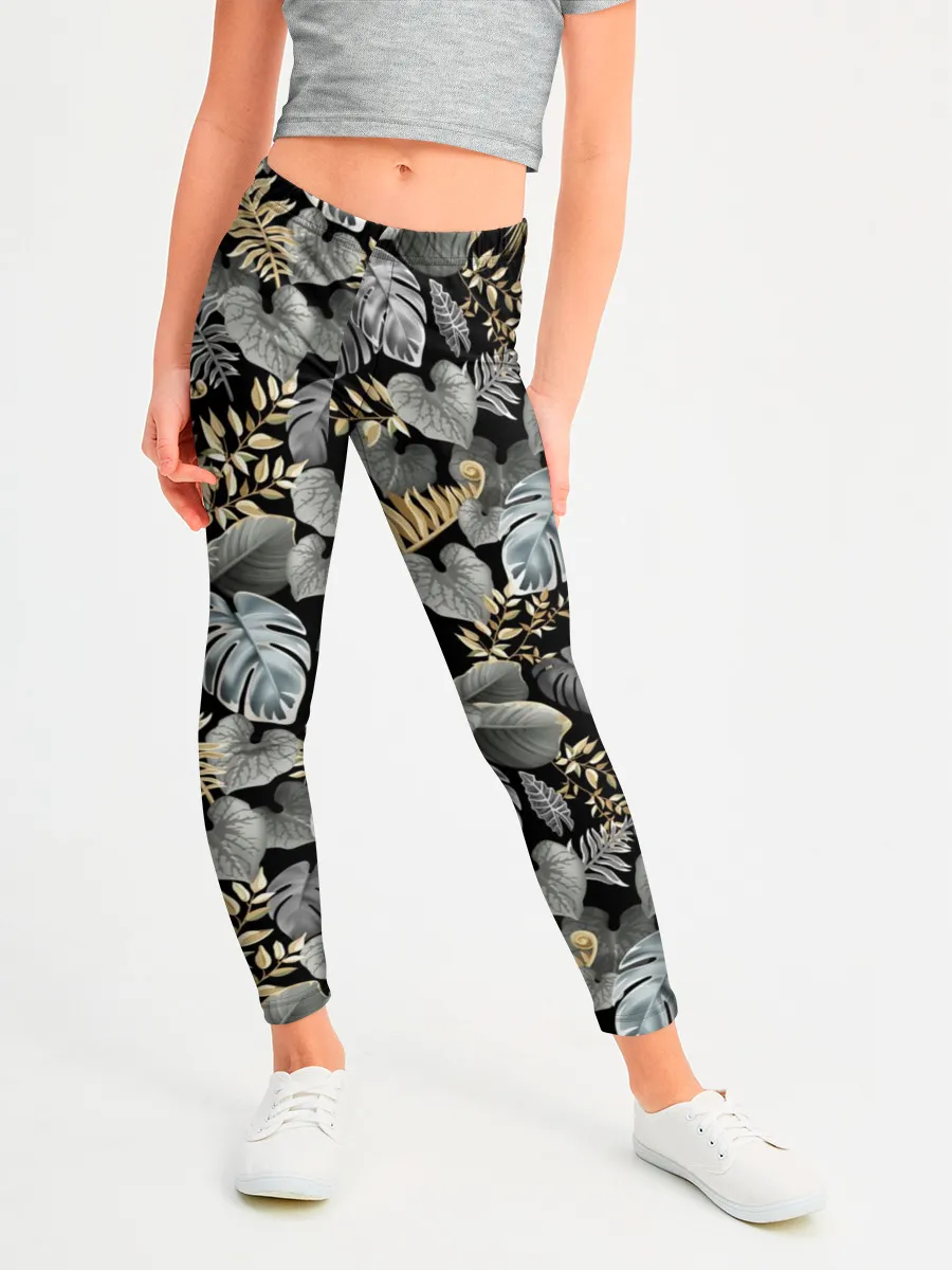 Леггинсы для девочки / Серебряные листочки