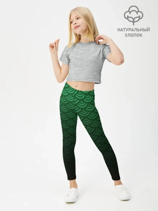 Леггинсы для девочки / Узор зеленая чешуя дракон