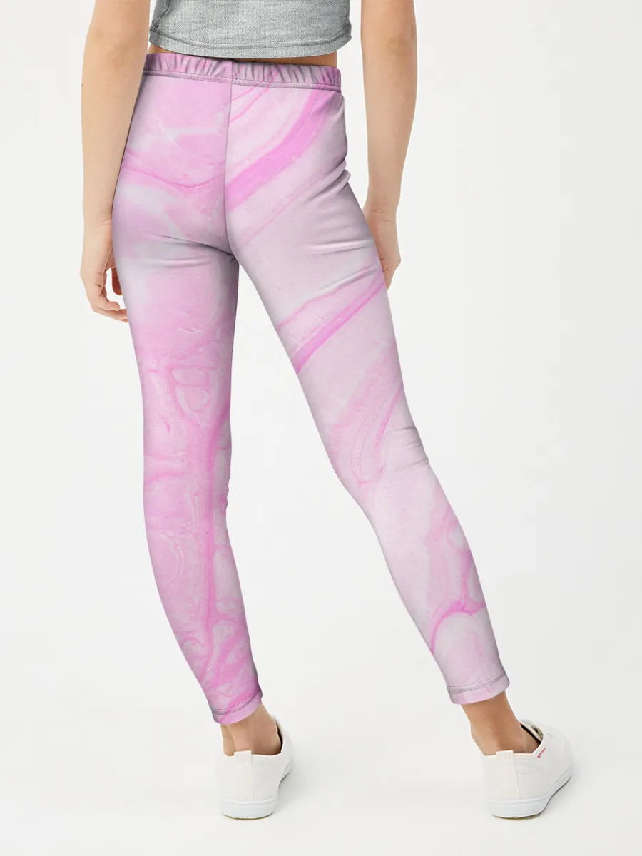 Леггинсы для девочки / розовые разводы краска зефир