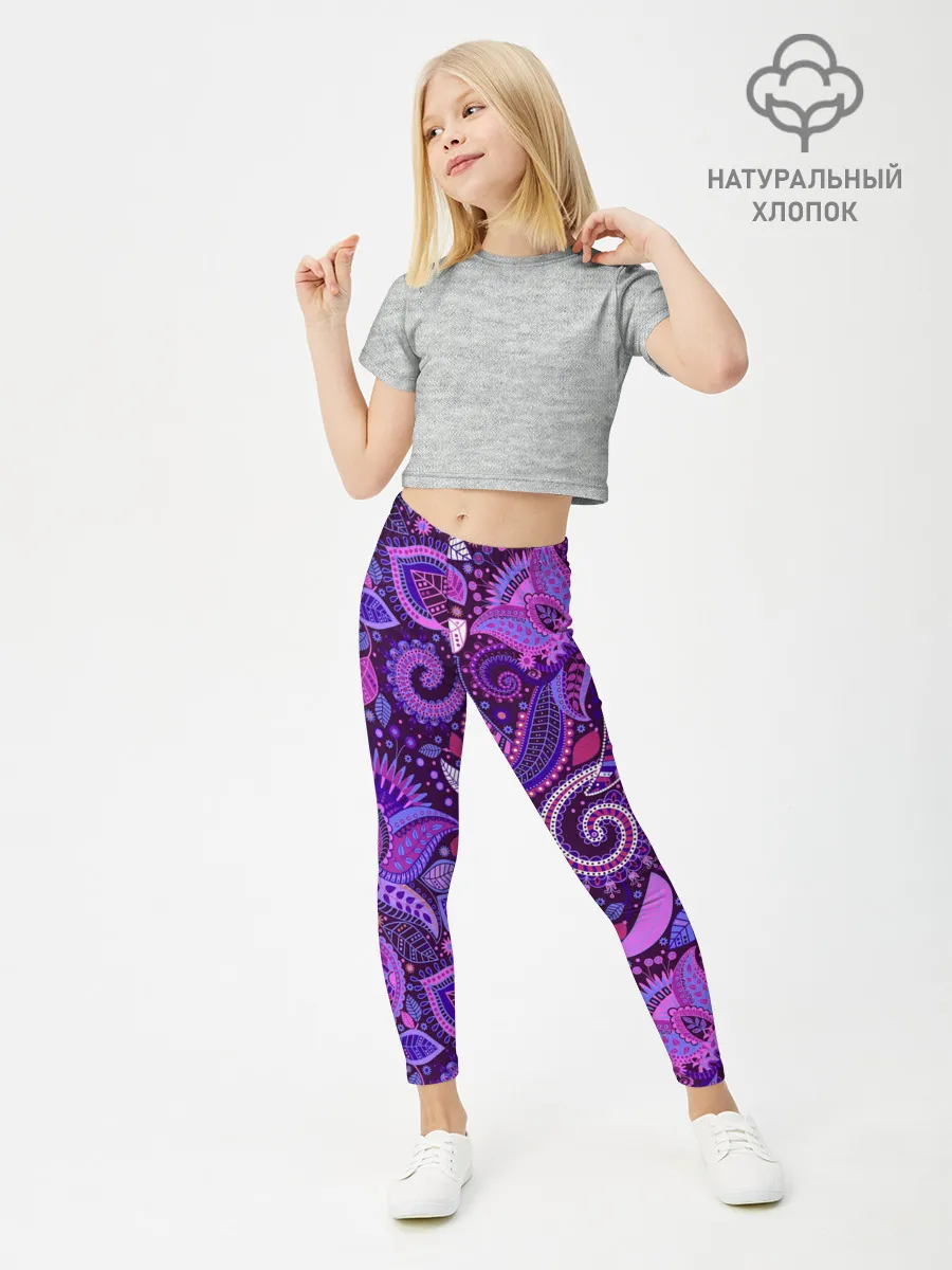 Леггинсы для девочки / фиолетовый этнический дудлинг