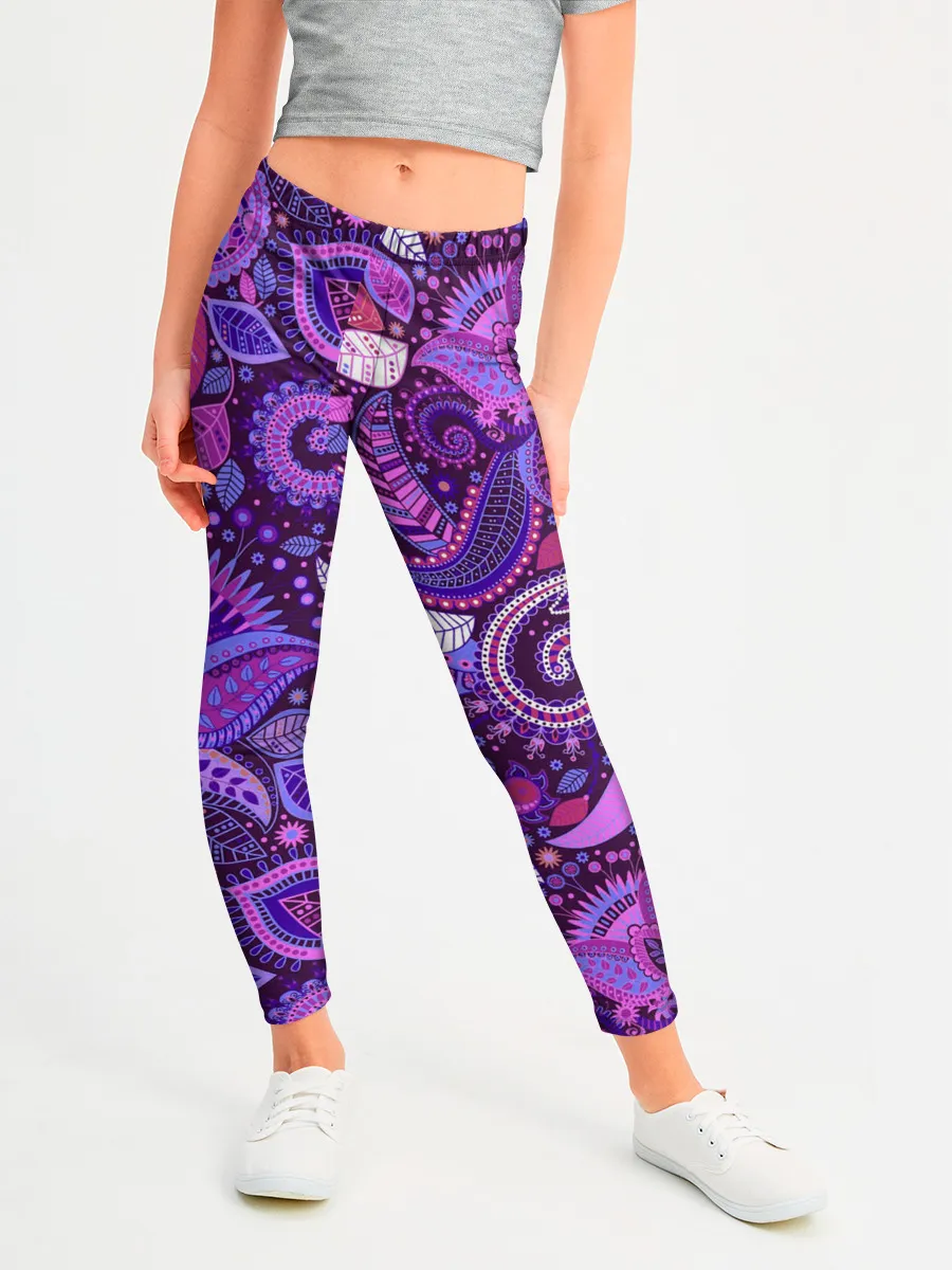 Леггинсы для девочки / фиолетовый этнический дудлинг