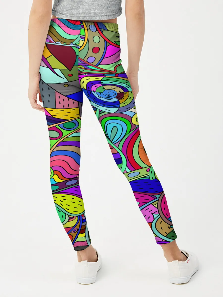 Леггинсы для девочки / Дудлы узор разноцветный хиппи