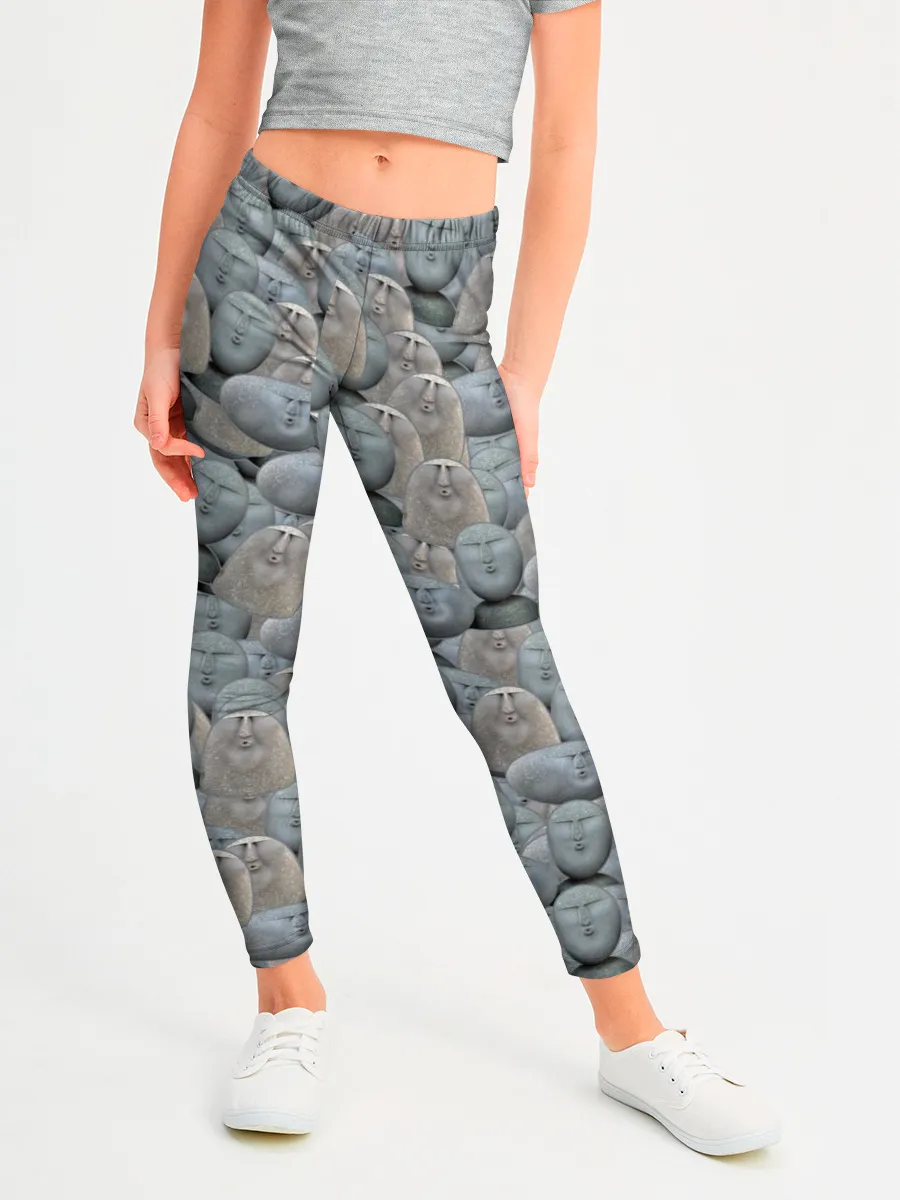 Леггинсы для девочки / Каменные лица 3D МЕМ 2020