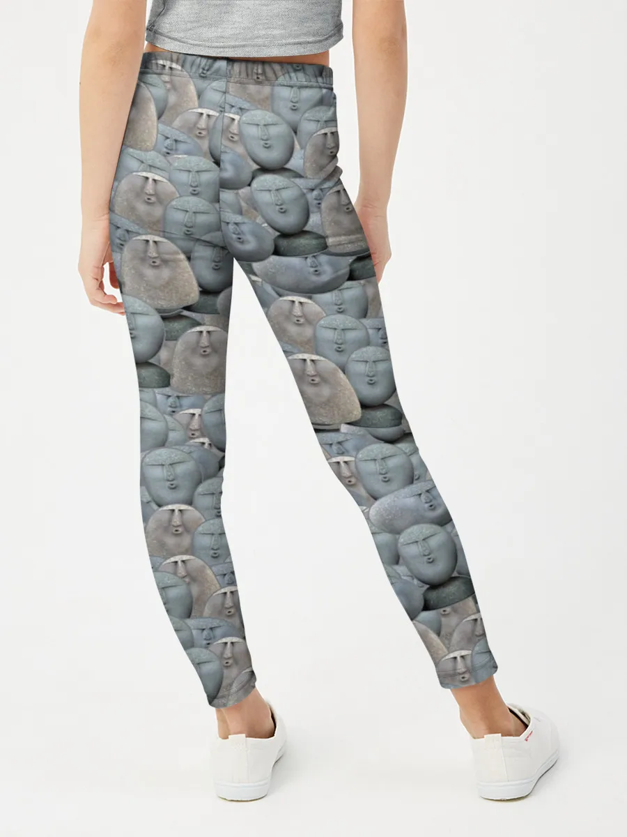 Леггинсы для девочки / Каменные лица 3D МЕМ 2020