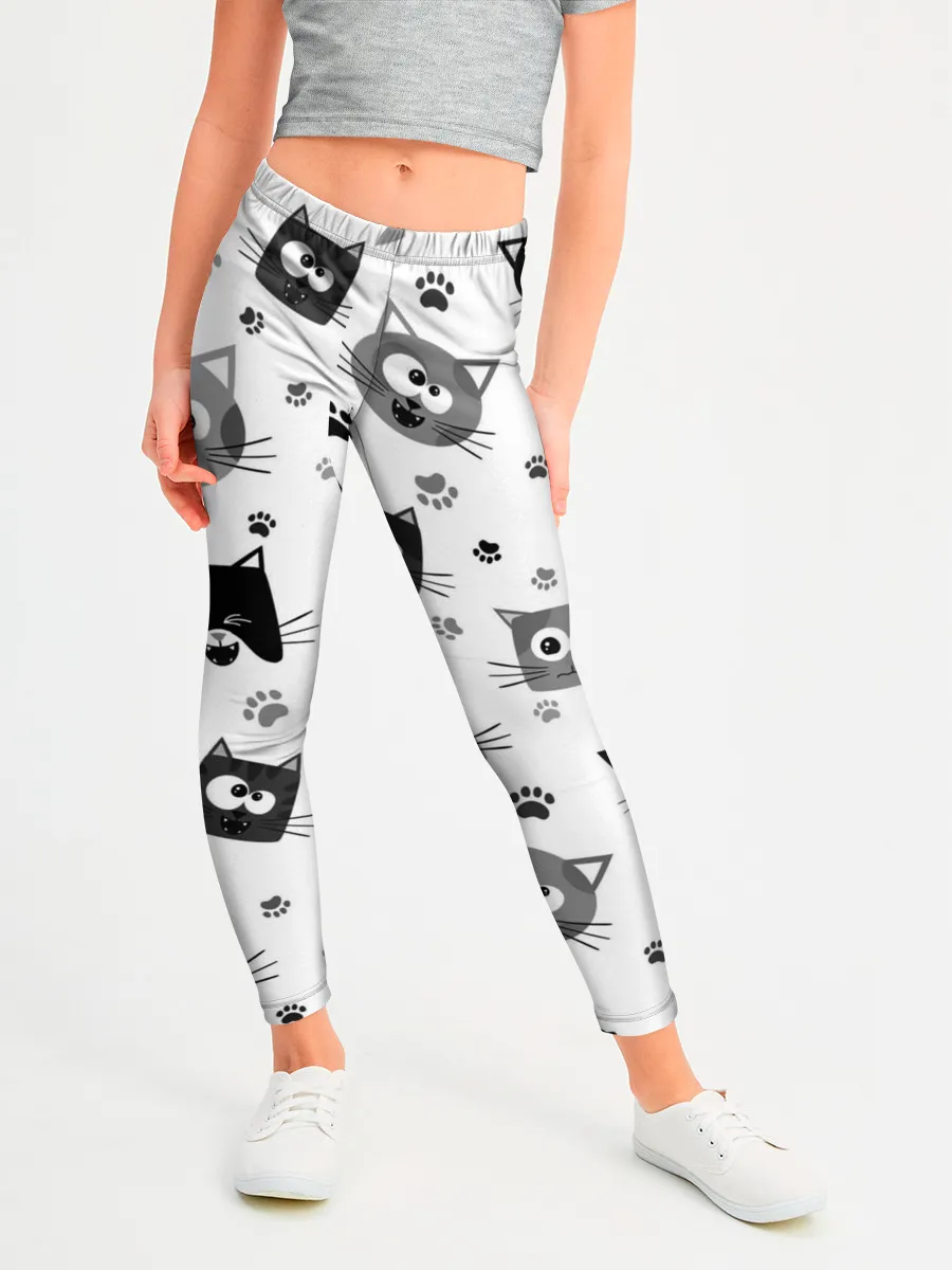 Леггинсы для девочки / Котики | ЧБ