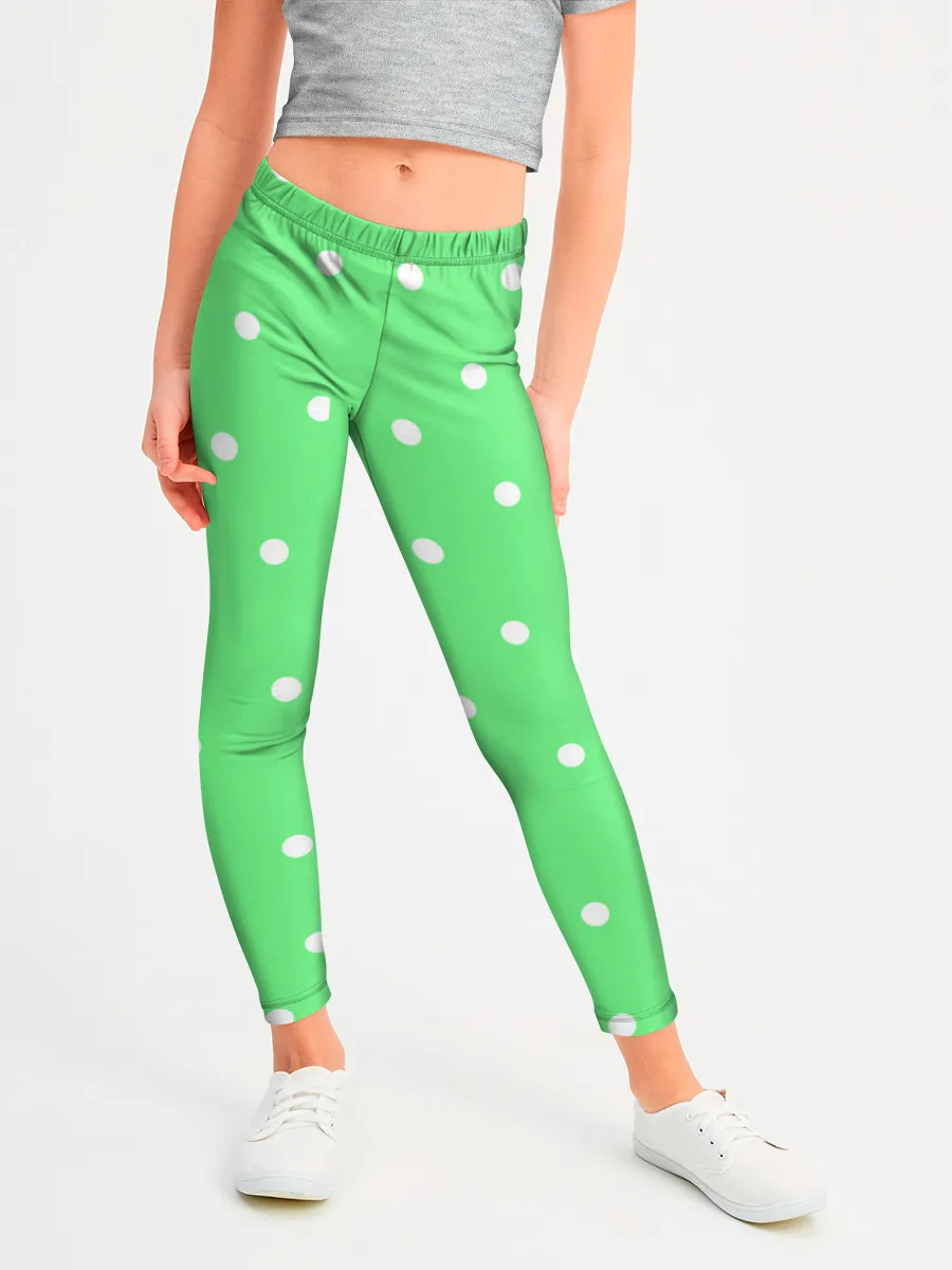 Леггинсы для девочки / Горошек на зеленом