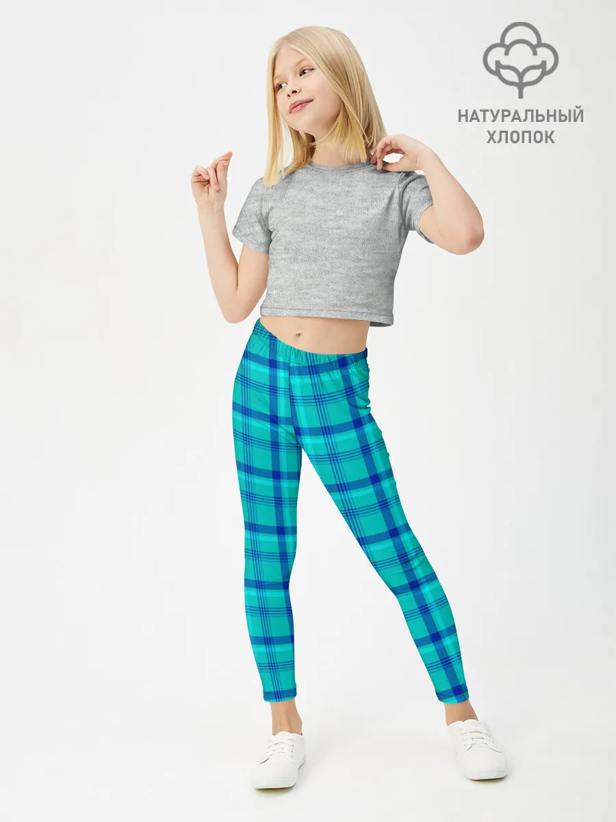 Леггинсы для девочки / Голубая клеточка