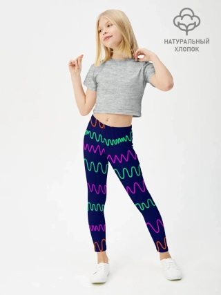 Леггинсы для девочки / Линии разными ручками на синем