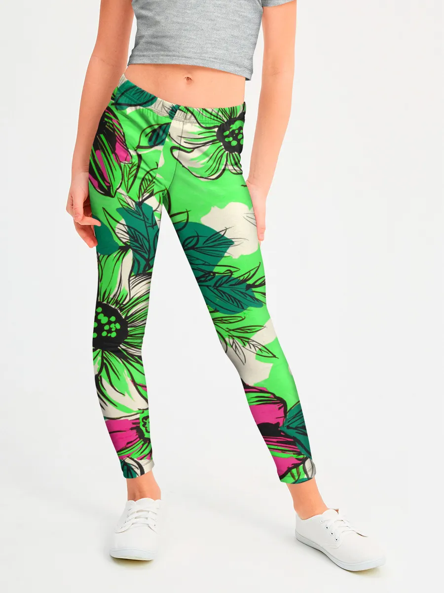 Леггинсы для девочки / Цветы в неоне