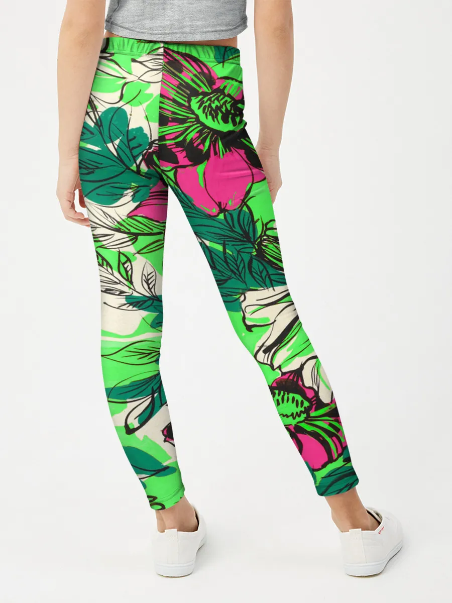 Леггинсы для девочки / Цветы в неоне